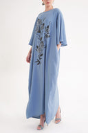 Blue Embroidered detailed loose fit long dress 94648