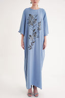 Blue Embroidered detailed loose fit long dress 94648