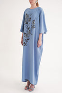 Blue Embroidered detailed loose fit long dress 94648