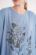 Blue Embroidered detailed loose fit long dress 94648