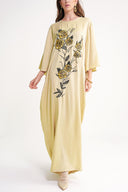 Beige Embroidered detailed loose fit long dress 94648