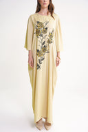 Beige Embroidered detailed loose fit long dress 94648