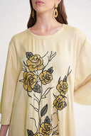 Beige Embroidered detailed loose fit long dress 94648