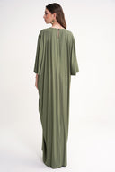 Khaki Embroidered detailed loose fit long dress 94648