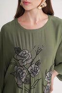 Khaki Embroidered detailed loose fit long dress 94648