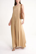 Camel Hair Pleated detailed loose linen dress 94653
