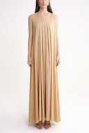 Camel Hair Pleated detailed loose linen dress 94653