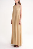 Camel Hair Pleated detailed loose linen dress 94653