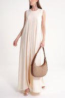 Ecru Pleated detailed loose linen dress 94653