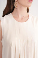 Ecru Pleated detailed loose linen dress 94653