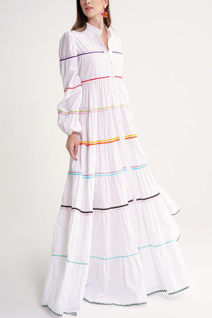 White Loose fit dress with colorful accessory details 94655