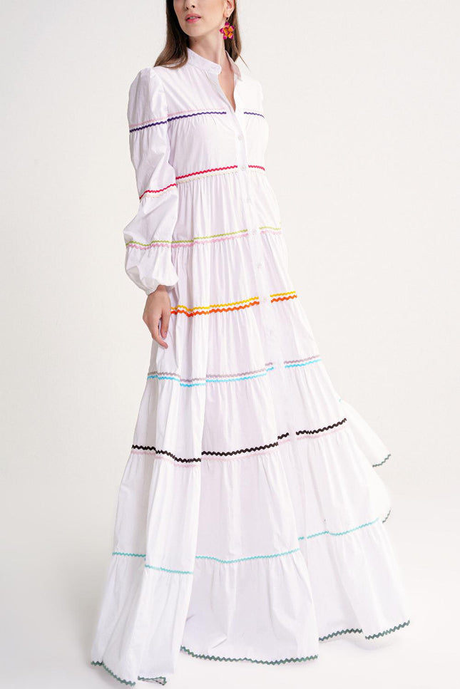 White Loose fit dress with colorful accessory details 94655