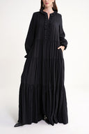Black Ruffle detailed loose fit long dress 94656