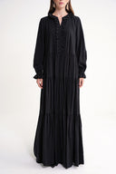 Black Ruffle detailed loose fit long dress 94656