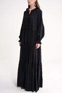 Black Ruffle detailed loose fit long dress 94656