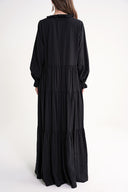 Black Ruffle detailed loose fit long dress 94656