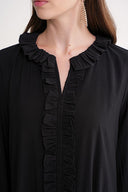 Black Ruffle detailed loose fit long dress 94656