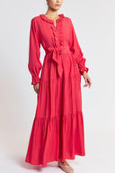 Red Ruffle detailed loose fit long dress 94656