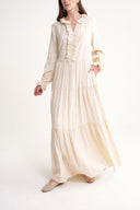 Ecru Ruffle detailed loose fit long dress 94656