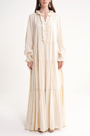 Ecru Ruffle detailed loose fit long dress 94656