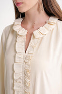 Ecru Ruffle detailed loose fit long dress 94656