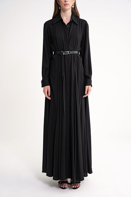 Black Belt detailed long shirt dress 94658