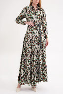 Patterned Belt detailed long shirt dress 94658