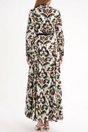 Patterned Belt detailed long shirt dress 94658