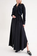 Black Long dress with pocket and elastic belt detail 94661
