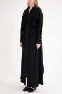 Black Long dress with pocket and elastic belt detail 94661