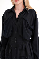 Black Long dress with pocket and elastic belt detail 94661