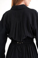 Black Long dress with pocket and elastic belt detail 94661