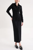 Black Slim fit pucker detailed long shirt dress 94664