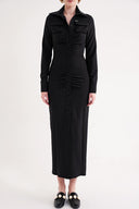 Black Slim fit pucker detailed long shirt dress 94664