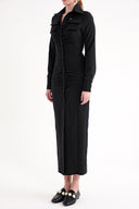 Black Slim fit pucker detailed long shirt dress 94664