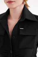 Black Slim fit pucker detailed long shirt dress 94664