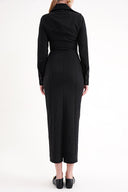 Black Slim fit pucker detailed long shirt dress 94664