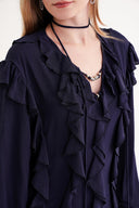 Navy Blue pleated long dress 94665