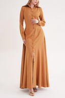 Mustard Long shirt dress fitted at the waist 94674