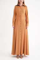 Mustard Long shirt dress fitted at the waist 94674