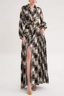 Patterned Stripe detailed gathered loose fit long shirt dress 94675