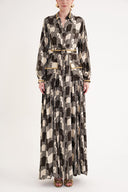 Patterned Stripe detailed gathered loose fit long shirt dress 94675