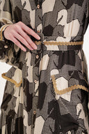 Patterned Stripe detailed gathered loose fit long shirt dress 94675