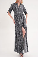 Python Loose-fitting belted long shirt dress 94685