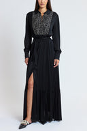 Black Long shirt dress with elasticated waist and lace detail 94687