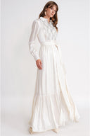 White Long shirt dress with elasticated waist and lace detail 94687