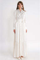 White Long shirt dress with elasticated waist and lace detail 94687
