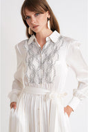 White Long shirt dress with elasticated waist and lace detail 94687