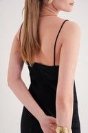 Black Strappy, figure-hugging long satin dress 94689