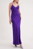 Purple Strappy, figure-hugging long satin dress 94689